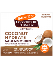 Boost Hydration and Glow with Palmer's® Coconut Oil Formula Facial Moisturizer, crafted with naturally skin-friendly Coconut Water, Hyaluronic Acid & Papaya Enzymes for radiant, healthy-looking skin. Replenishes and revitalizes skin for a more plump, dewy and youthful appearance. 
DERMATOLOGIST APPROVED
NON-COMEDOGENIC
Suitable for Vegans.